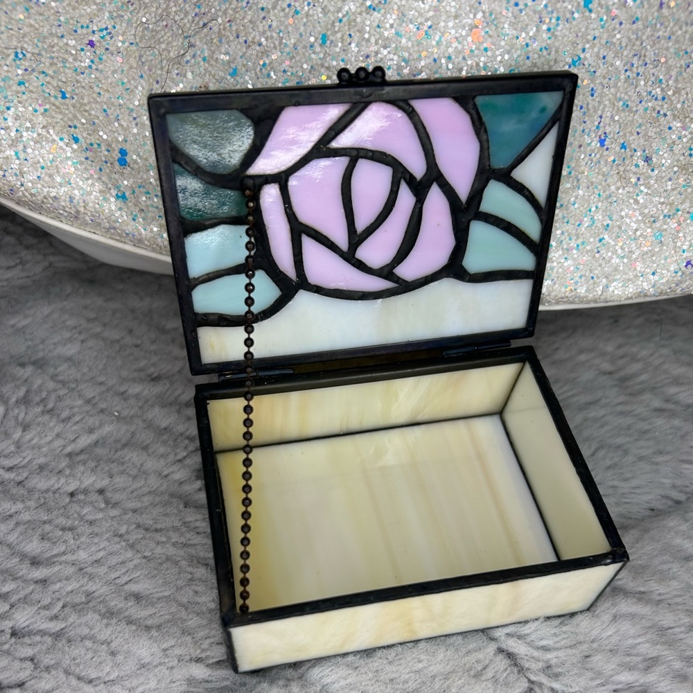 Antique Tiffany Style Stained Glass Jewelry Box